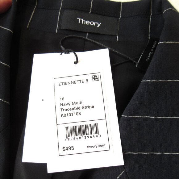 NWT Theory Etiennette in Navy Multi Stripe Traceable Wool Blazer Jacket 16 - Picture 3 of 5